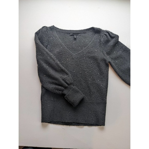 WHBM V-neck Sweater Grey Sz XS Puff Sleeve Sequins Festive Party - Picture 10 of 10